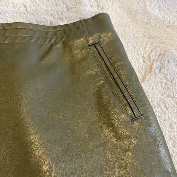 Olive Green Mini Faux Leather Skirt - Picture 3 of 13